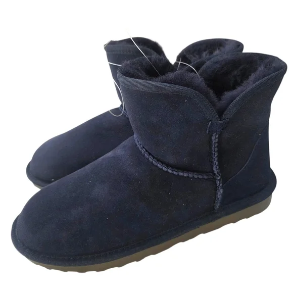 Kirkland Shearling Suede Leather Boots NEW Womens 8 Blue Short Winter Cozy - Picture 2 of 13